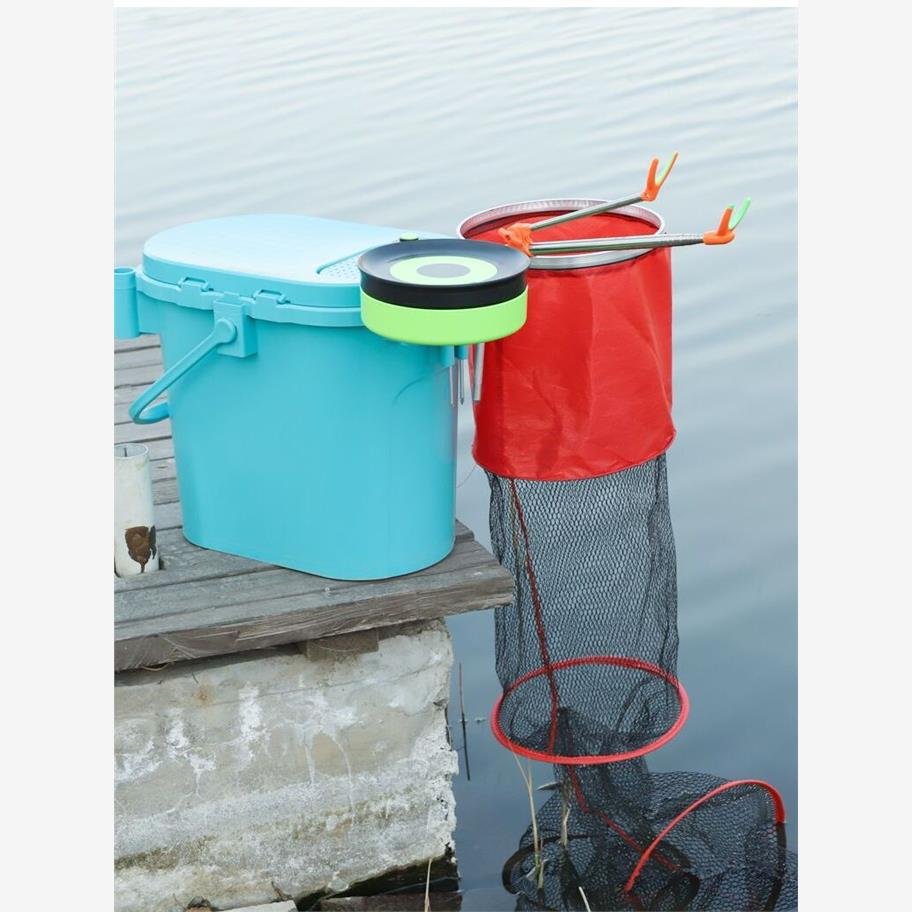 Multipurpose and thick fishing buckets with a man-season-seater box, two-and-a-fish tank, with a live fish bucket stream